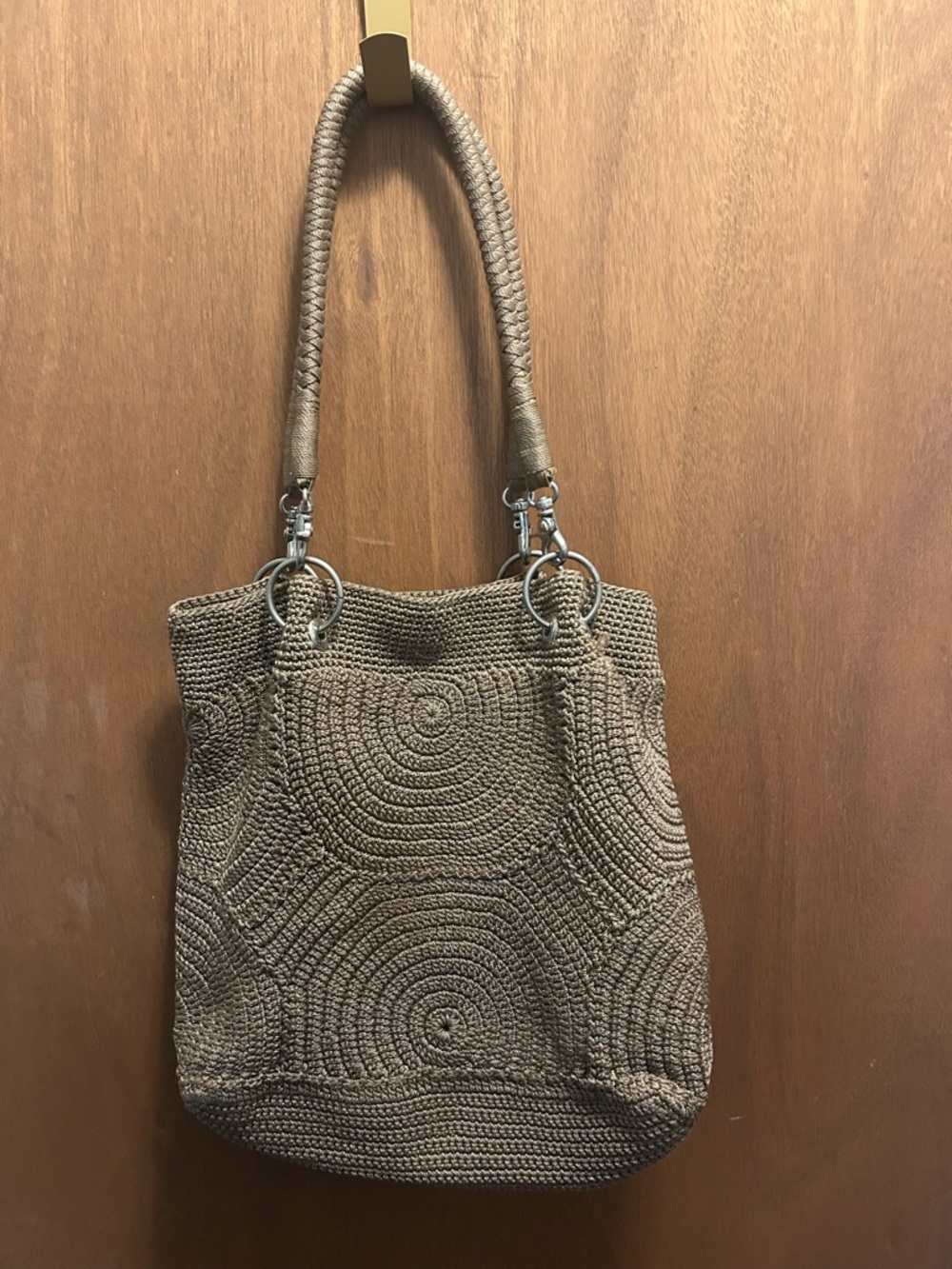 The Sak Brown Woven Circle-Pattern Shoulder Bag